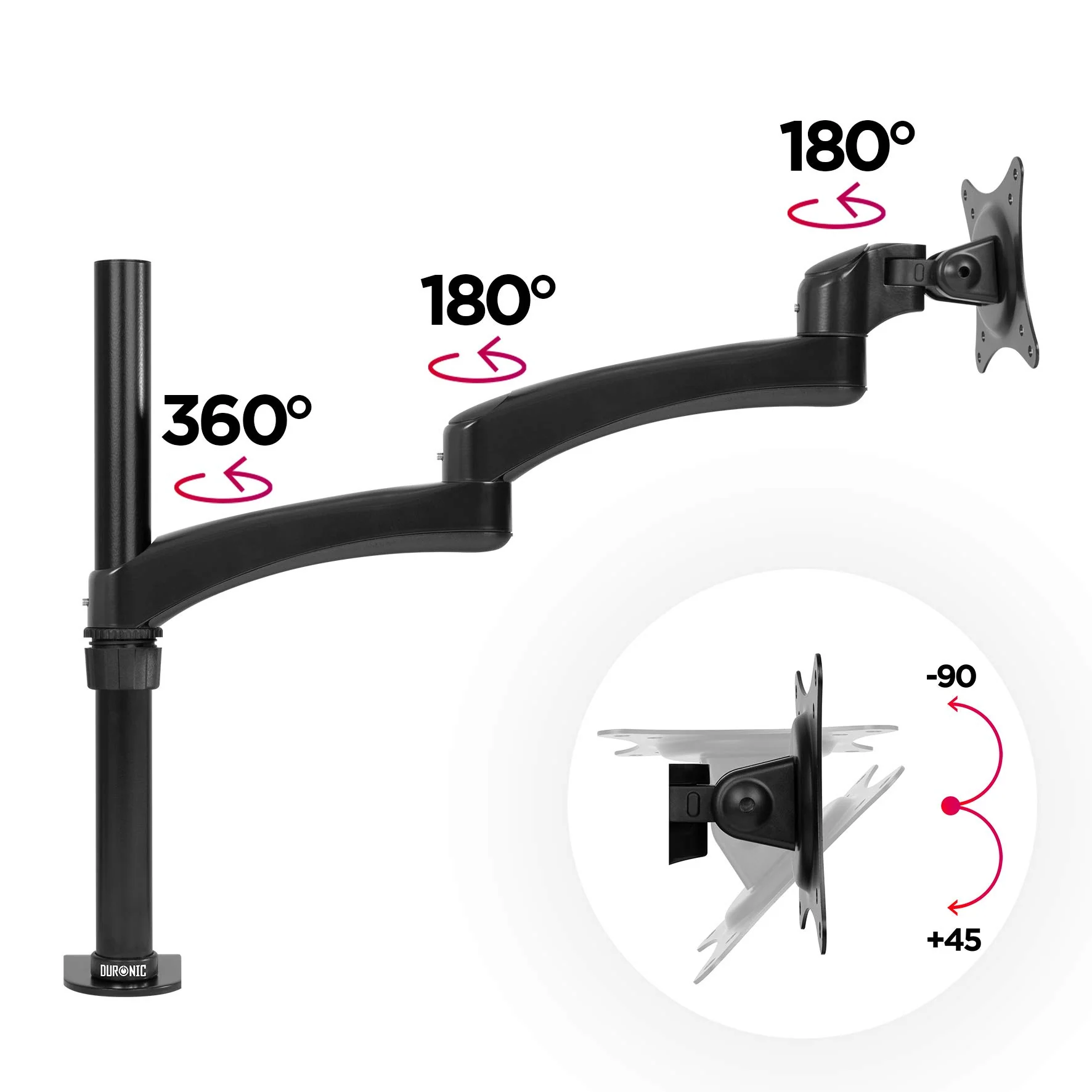Duronic DM451X3 Support d'écran PC à Pince pour Bureau | Passe câble Inclus | Hauteur Ajustable | Rotatif/Inclinable/Pivotable | Compatibilité avec Moniteur VESA 75/100 | Aluminium | 2 Extensions – Image 5