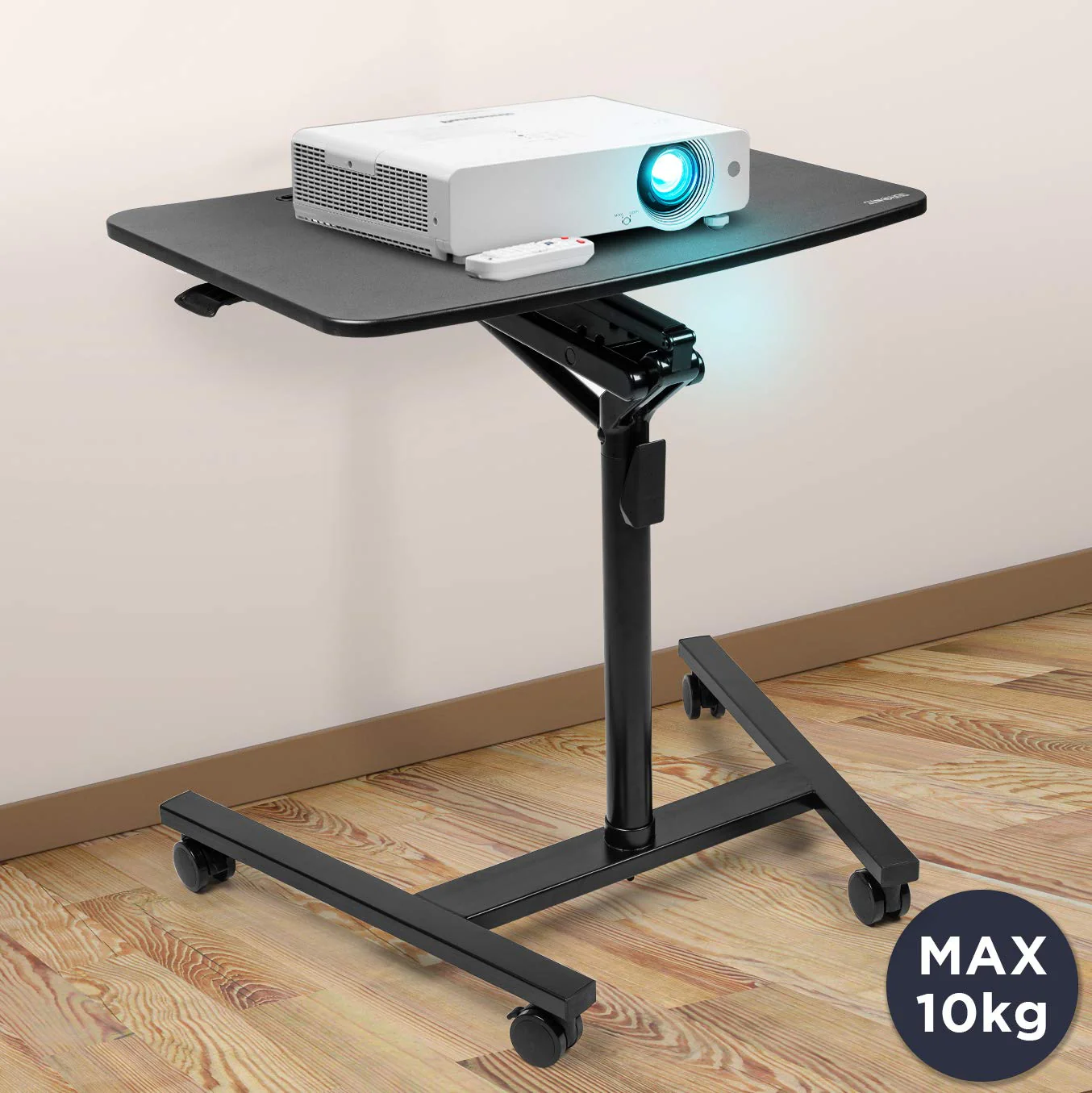 Duronic WPS37 Support de projecteur Bureau Assis-Debout Table à multiusage à roulettes Hauteur Ajustable 75-105 cm Manuel Support pour téléphone Capacité 10kg Large Plateforme – Image 2