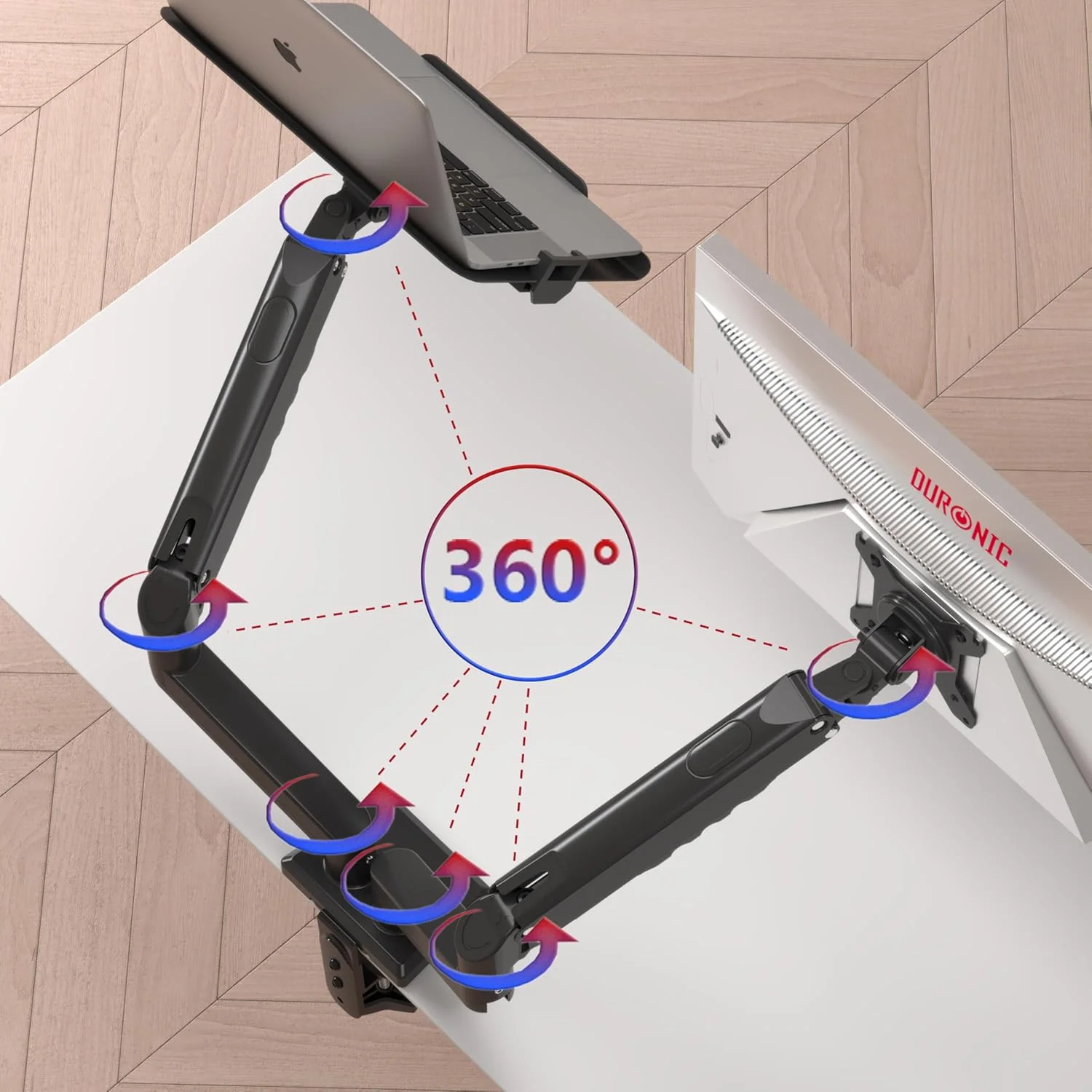 Duronic DM6AL1 Bras pour Ecran d’Ordinateur de 13 à 32 Pouces avec Support pour Ordinateur Portable VESA 75 100 Charge maximale de 9 kg Rotation 360° Bras avec Ressort à gaz – Image 3